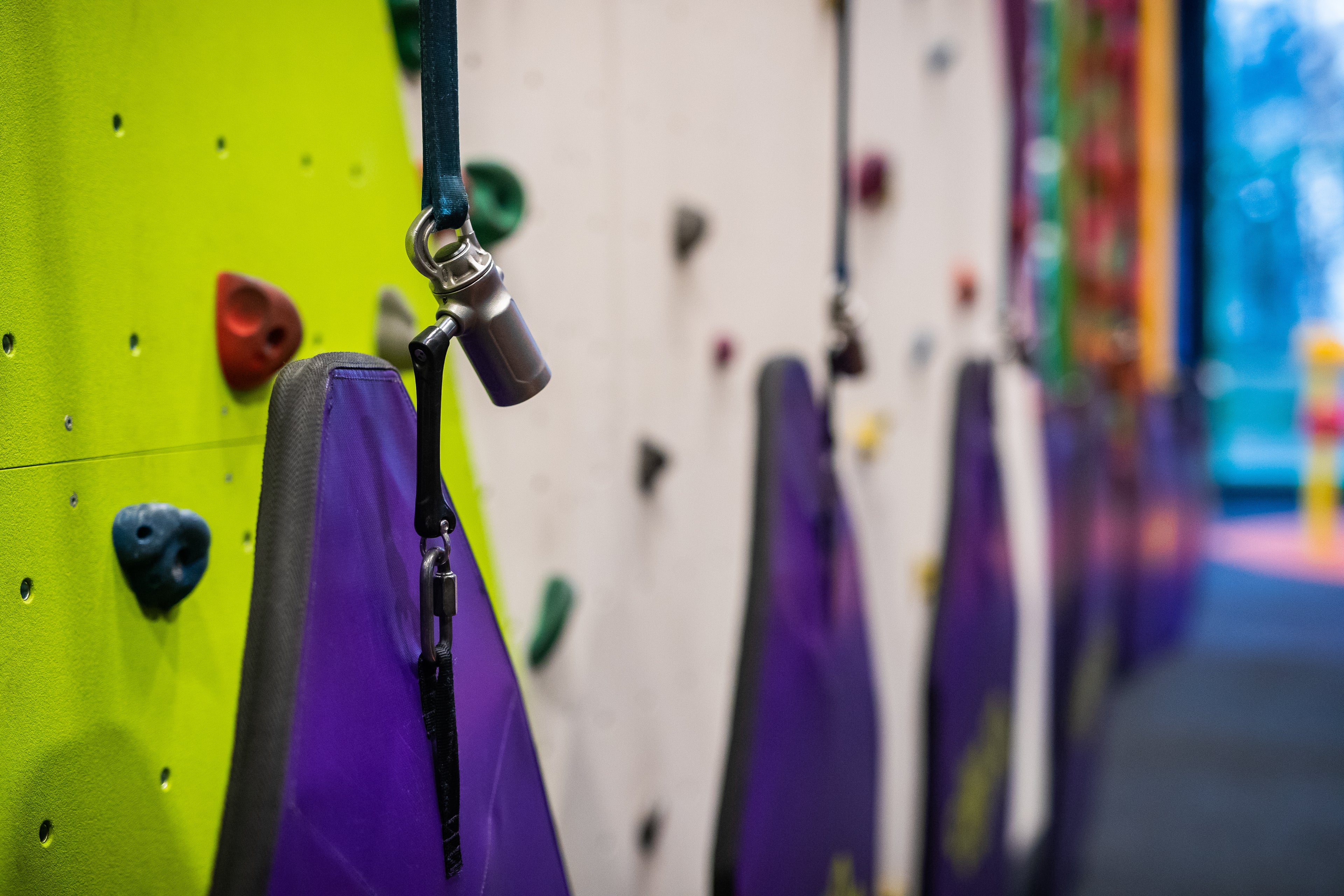 An EP Climbing BelayMate attached to a Clip 'n Climb ground anchor and auto belay